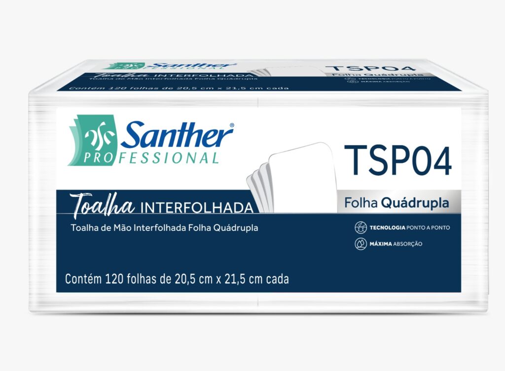 Papel Toalha Interfolha Folha Quádrupla da Santher TSP04